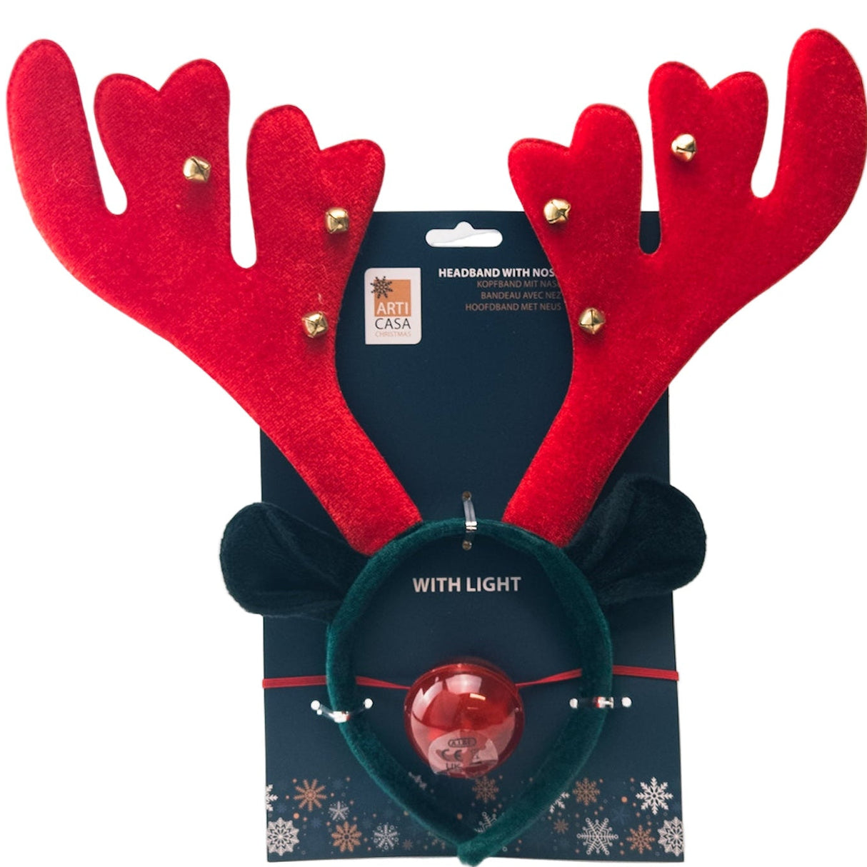 Christmas Reindeer Headband with Light-Up Nose