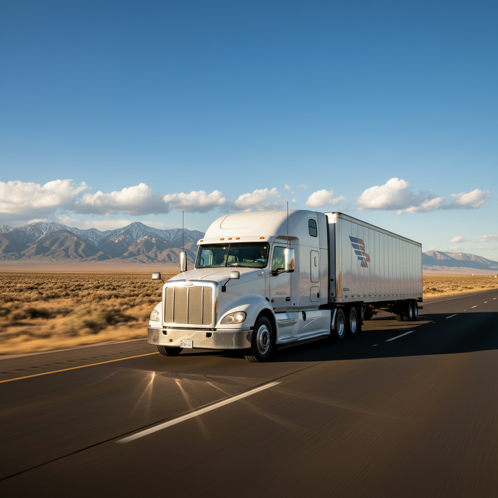 American trailer on highway - mobile square version