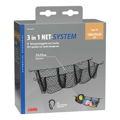 3-Compartment Trunk Organizer Net – Black