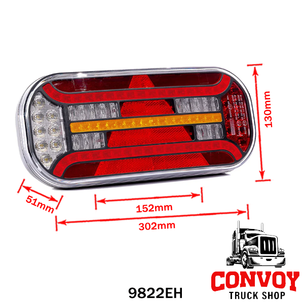 LED Rear Lamp 6-Function with Dynamic Indicator & Triangle Reflector 12-36V