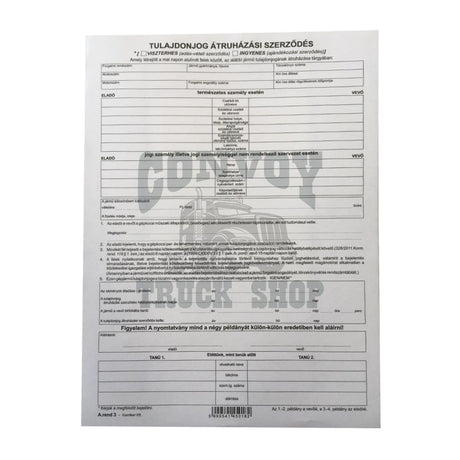 Vehicle Sale and Purchase Agreement Form – 4 Copies